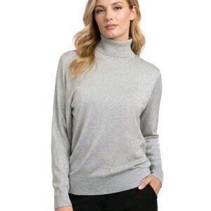 Composition NY Silk Blend Sparkle Turtleneck Sweater Taupe Beige Shimmer Women L